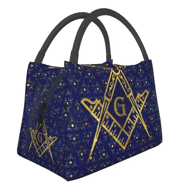 Master Mason Blue Lodge Lunch Bag - Gold Square & Compass G With Blue