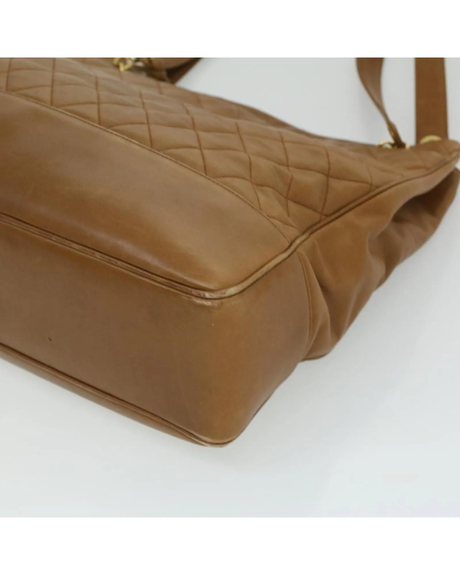 Matelasse Chain Shoulder Bag Lamb Skin Brown CC