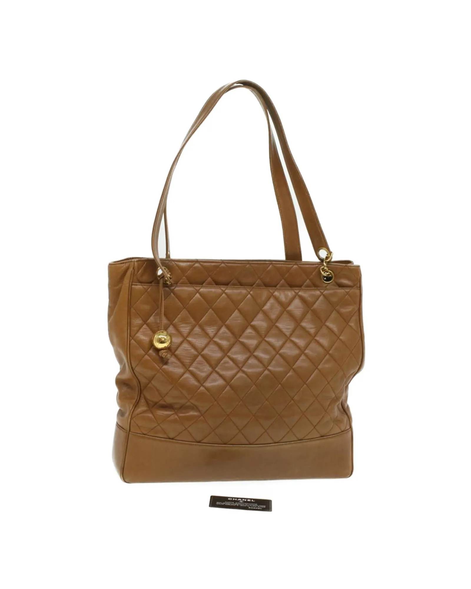 Matelasse Chain Shoulder Bag Lamb Skin Brown CC