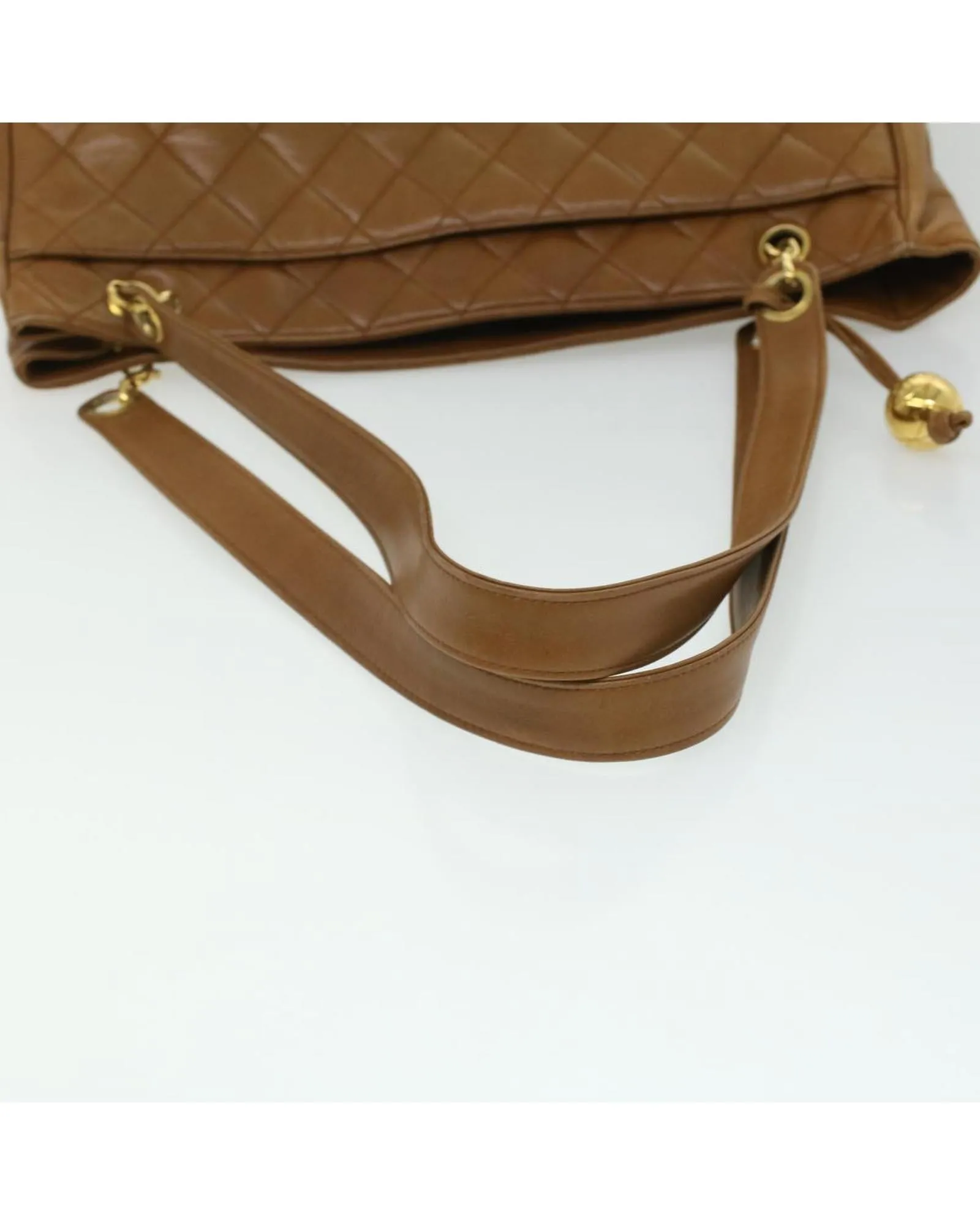 Matelasse Chain Shoulder Bag Lamb Skin Brown CC