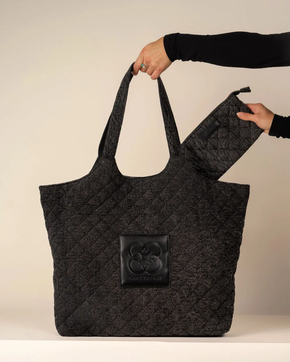 Maxi Quilted Denim Tote Bag Black