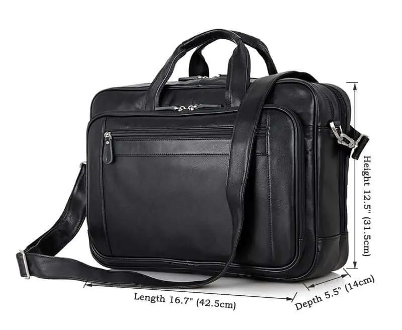 Men's Black Leather Laptop Bag - For Business & Travel