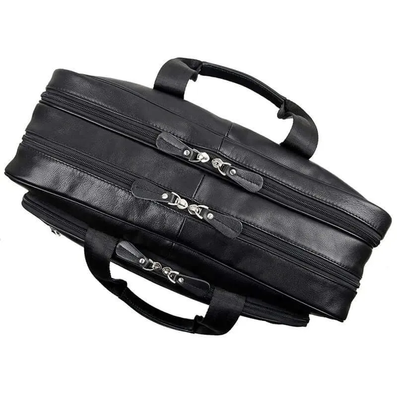 Men's Black Leather Laptop Bag - For Business & Travel