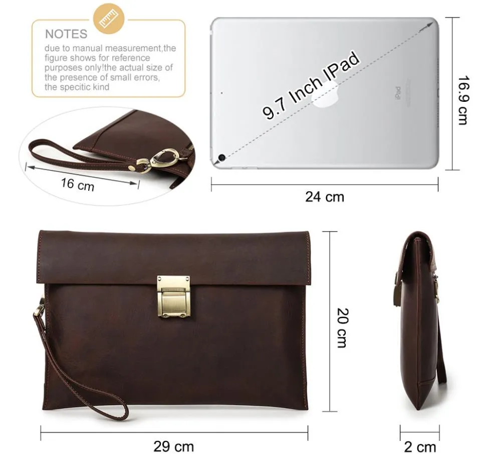 Men's Leather Hand Bag Clutch Bag Wallet Leather Purse Card Package Storage Bag For Gift