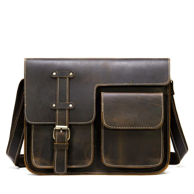 Men's Leather Shoulder Bag Buckle Closure Crossbody Bag