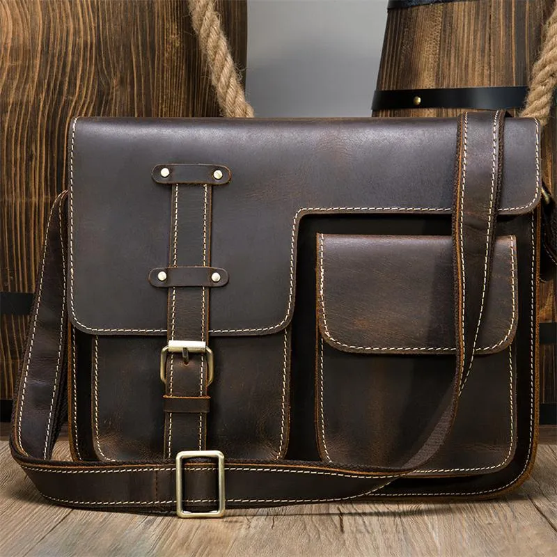 Men's Leather Shoulder Bag Buckle Closure Crossbody Bag