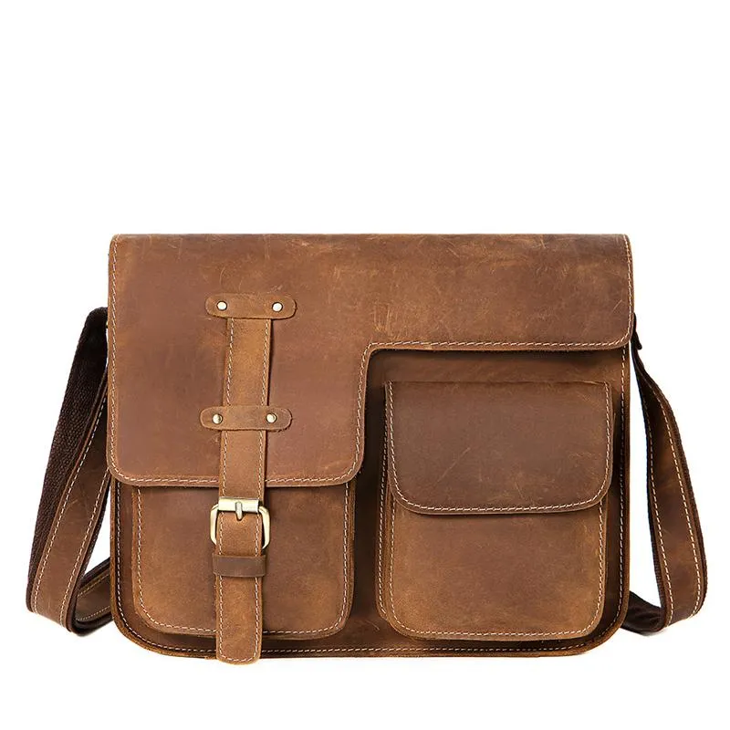 Men's Leather Shoulder Bag Buckle Closure Crossbody Bag