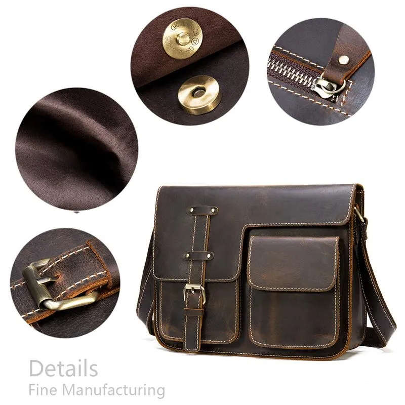 Men's Leather Shoulder Bag Buckle Closure Crossbody Bag