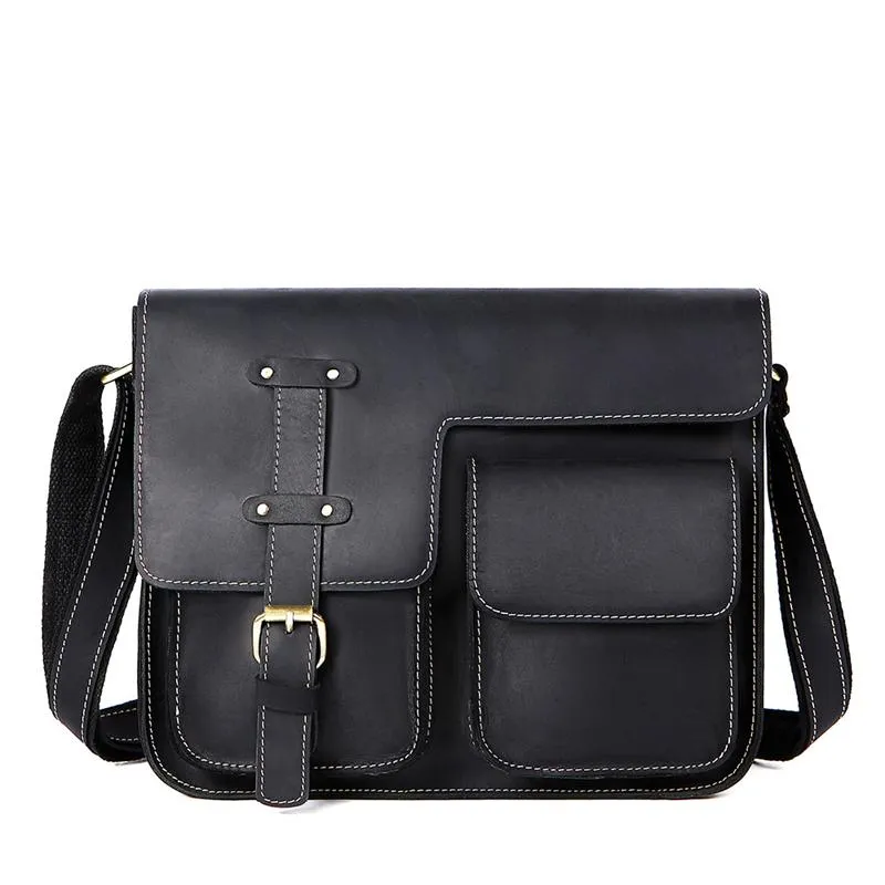 Men's Leather Shoulder Bag Buckle Closure Crossbody Bag