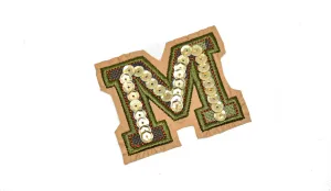 Multi Color Sequins Alphabet Letter "M" Patch | Iron on Letter "M" with Sequins | Camouflage Alphabet Letter "M"