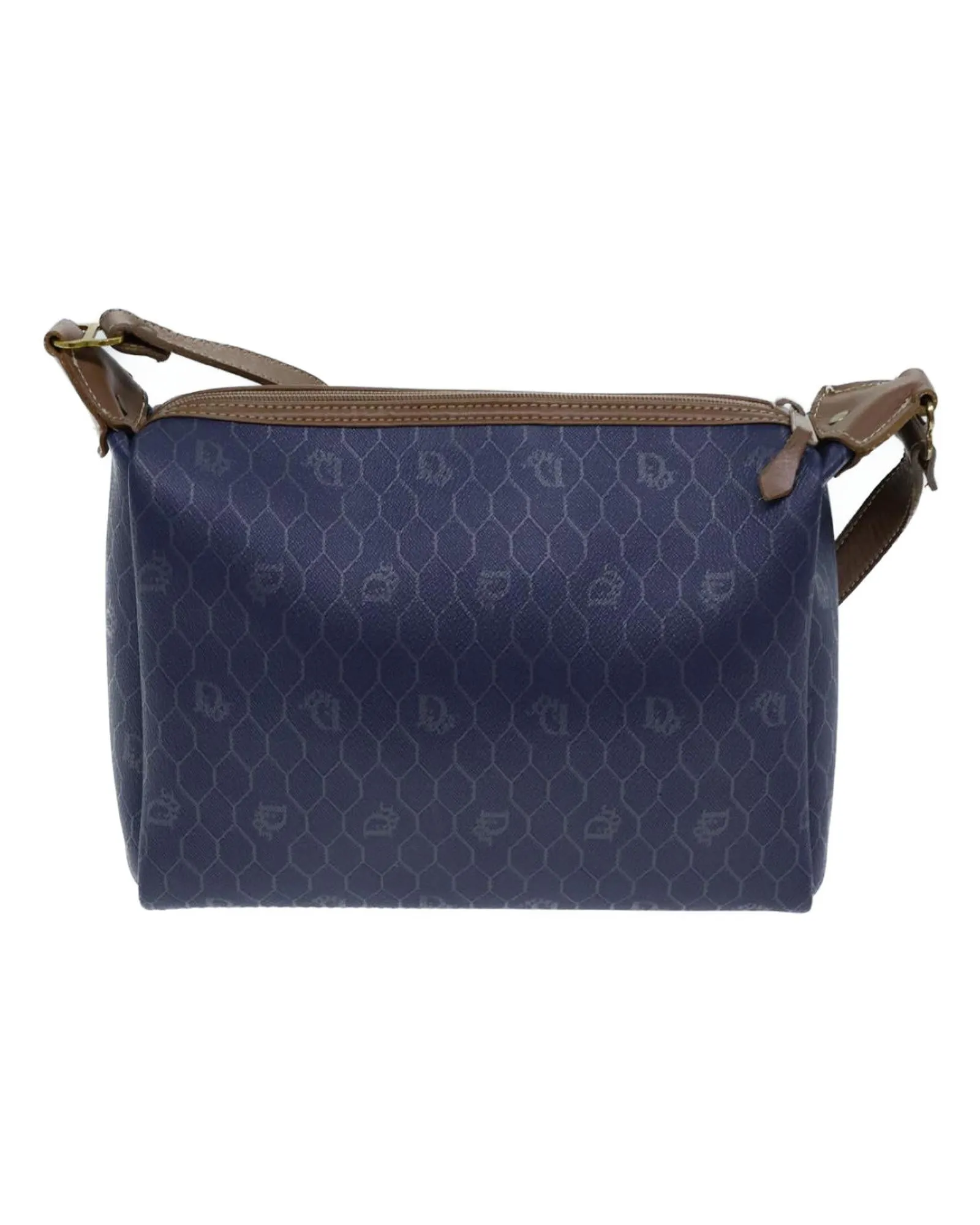 Navy Honeycomb Canvas Shoulder Bag with Adjustable Strap - Authentic Christian Dior