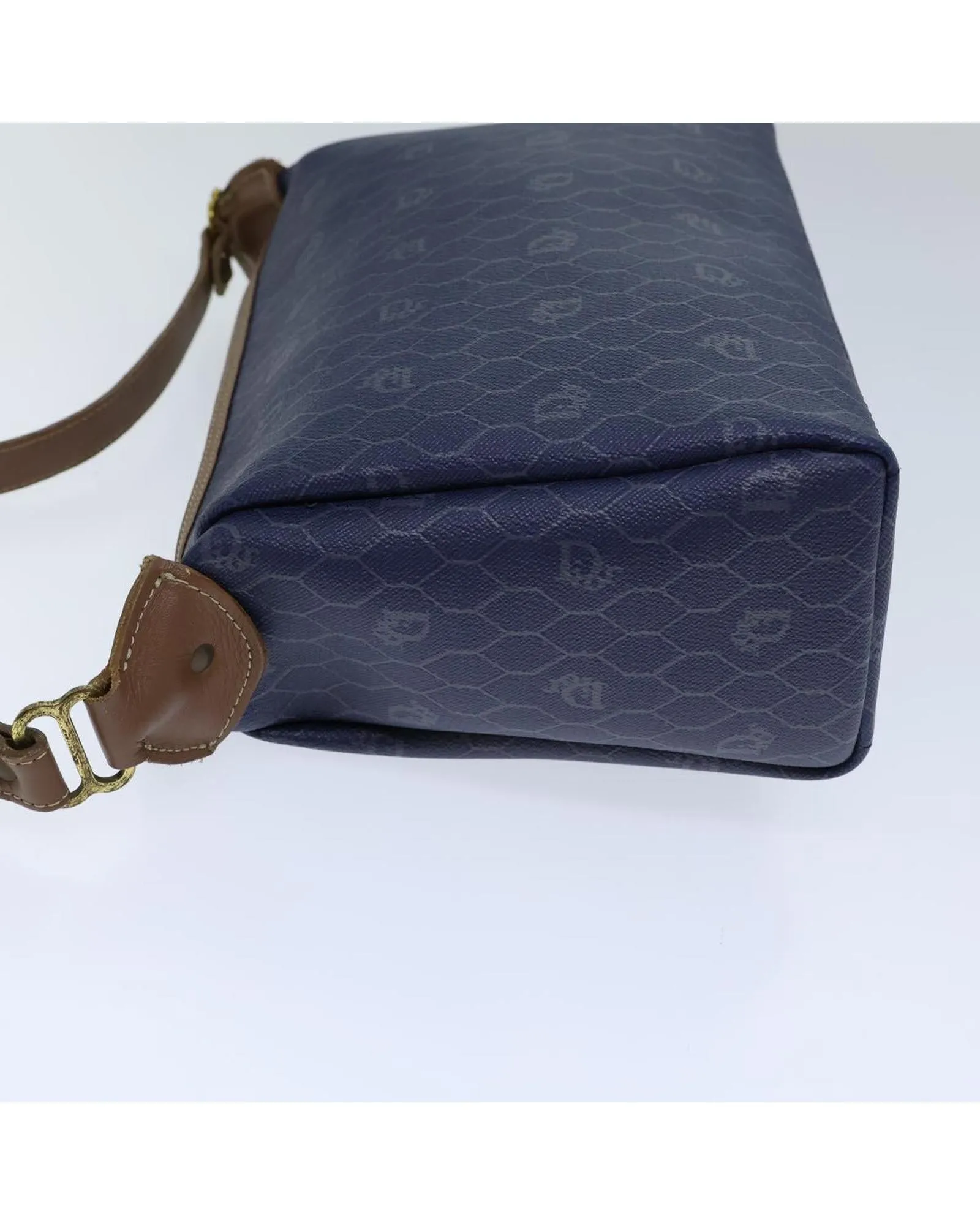 Navy Honeycomb Canvas Shoulder Bag with Adjustable Strap - Authentic Christian Dior