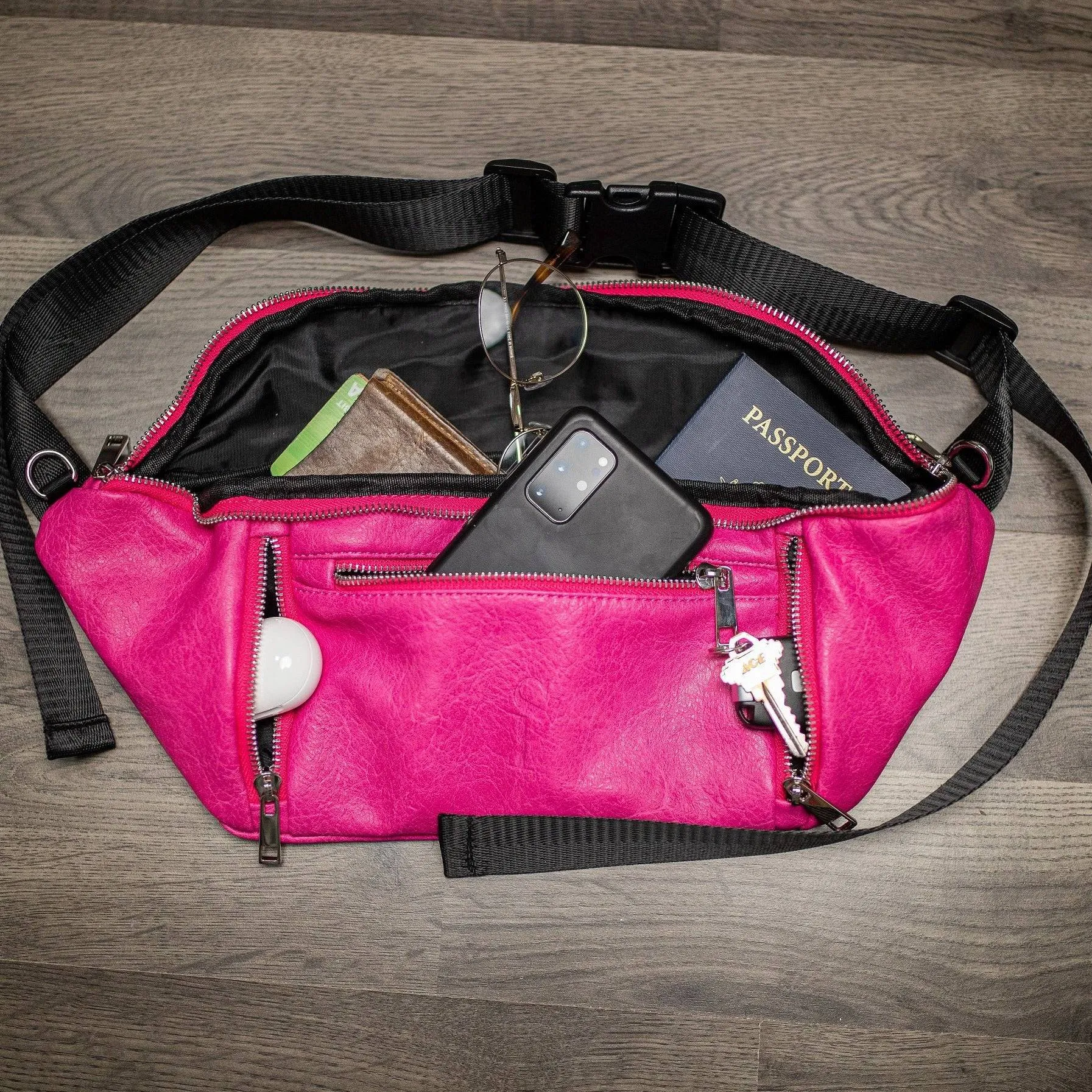 Pink Leather Cross Body-Waist Bag