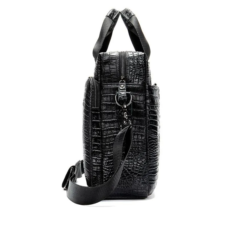 Retro Style Crocodile Textured Interior Pocket Detachable Sling Strap Laptop Bag