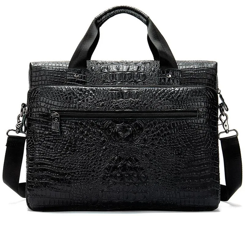 Retro Style Crocodile Textured Interior Pocket Detachable Sling Strap Laptop Bag