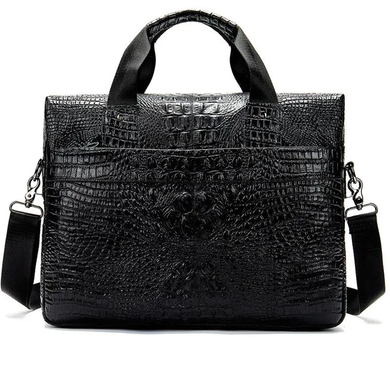 Retro Style Crocodile Textured Interior Pocket Detachable Sling Strap Laptop Bag