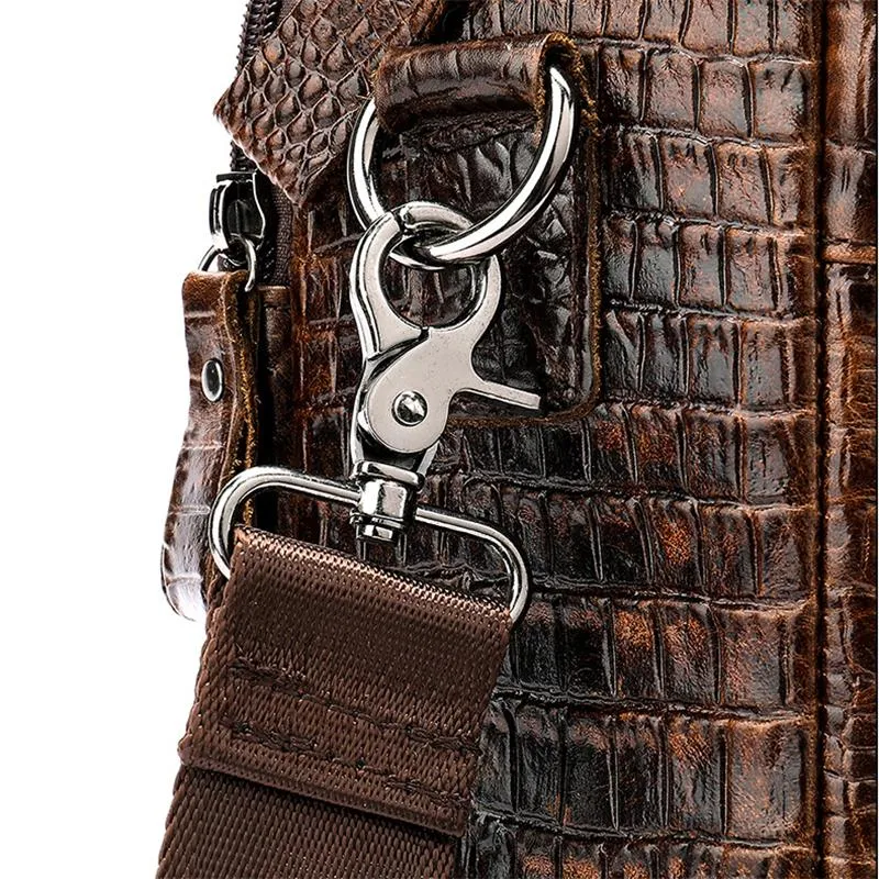 Retro Style Crocodile Textured Interior Pocket Detachable Sling Strap Laptop Bag