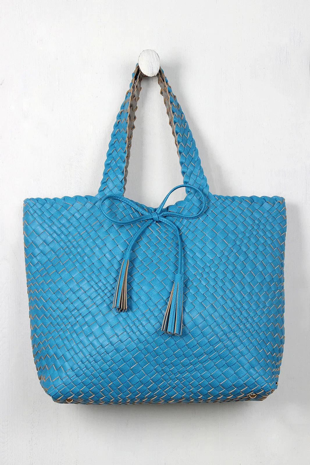 Reversible Woven Tassel Tie Tote Bag