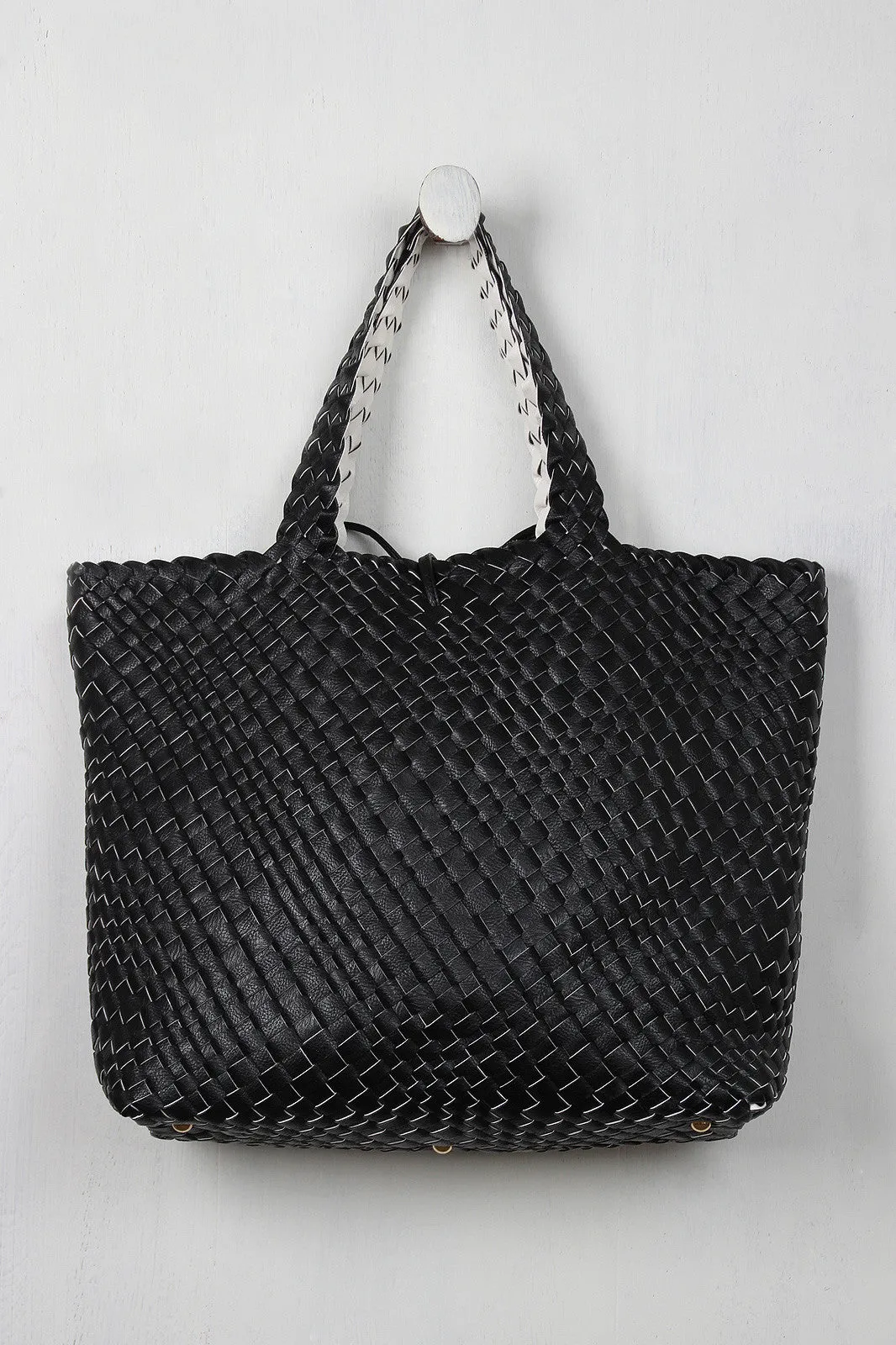 Reversible Woven Tassel Tie Tote Bag