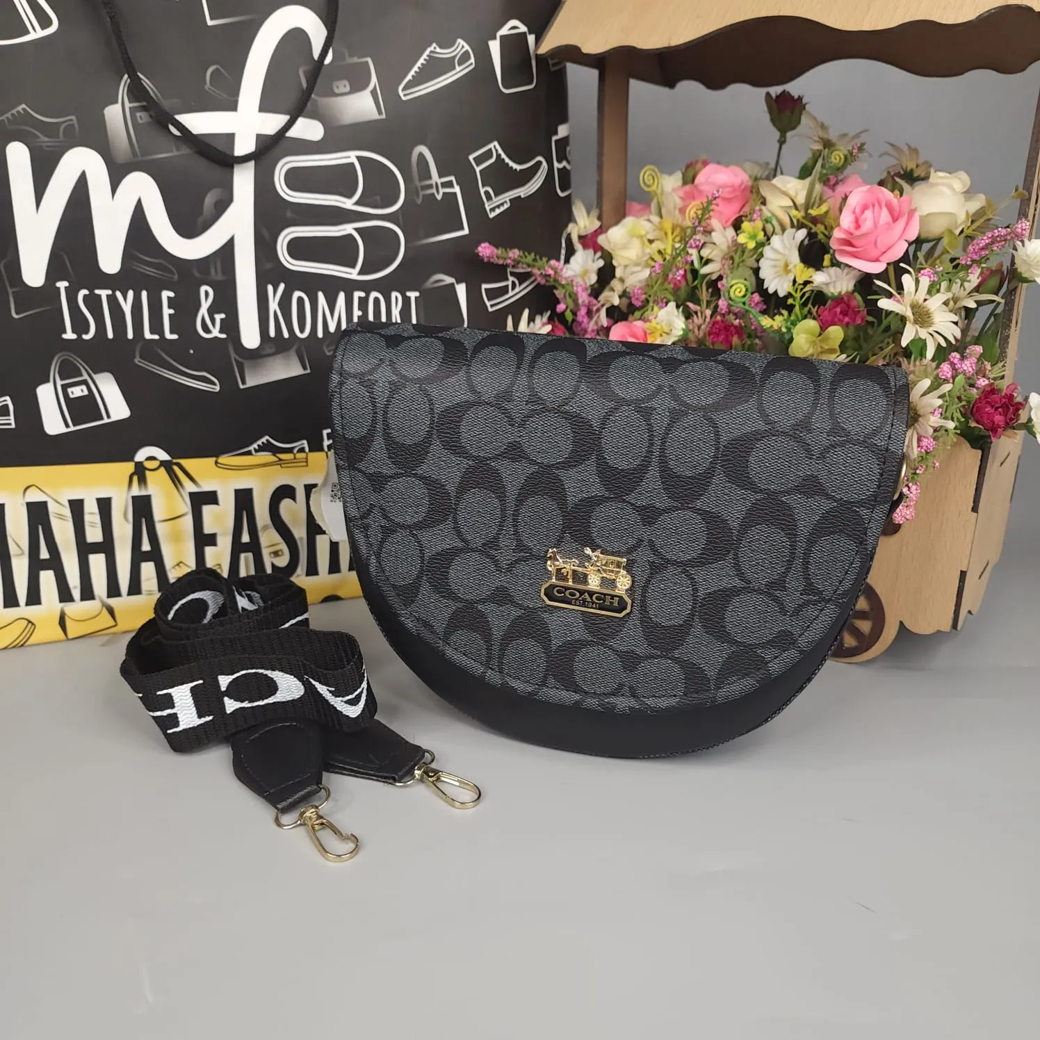 Semi Circle Black Handbag