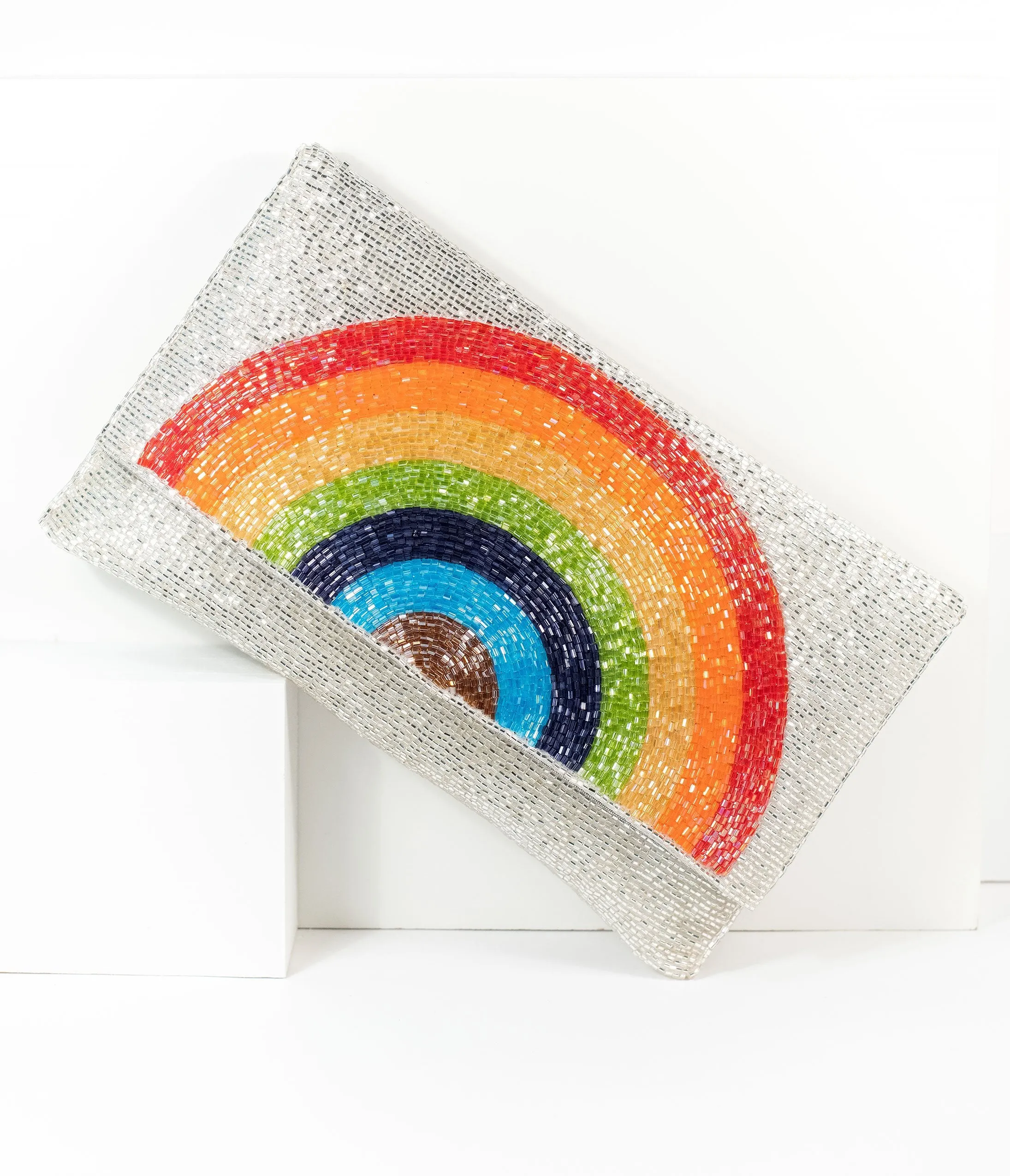 Silver Beaded Rainbow Clutch