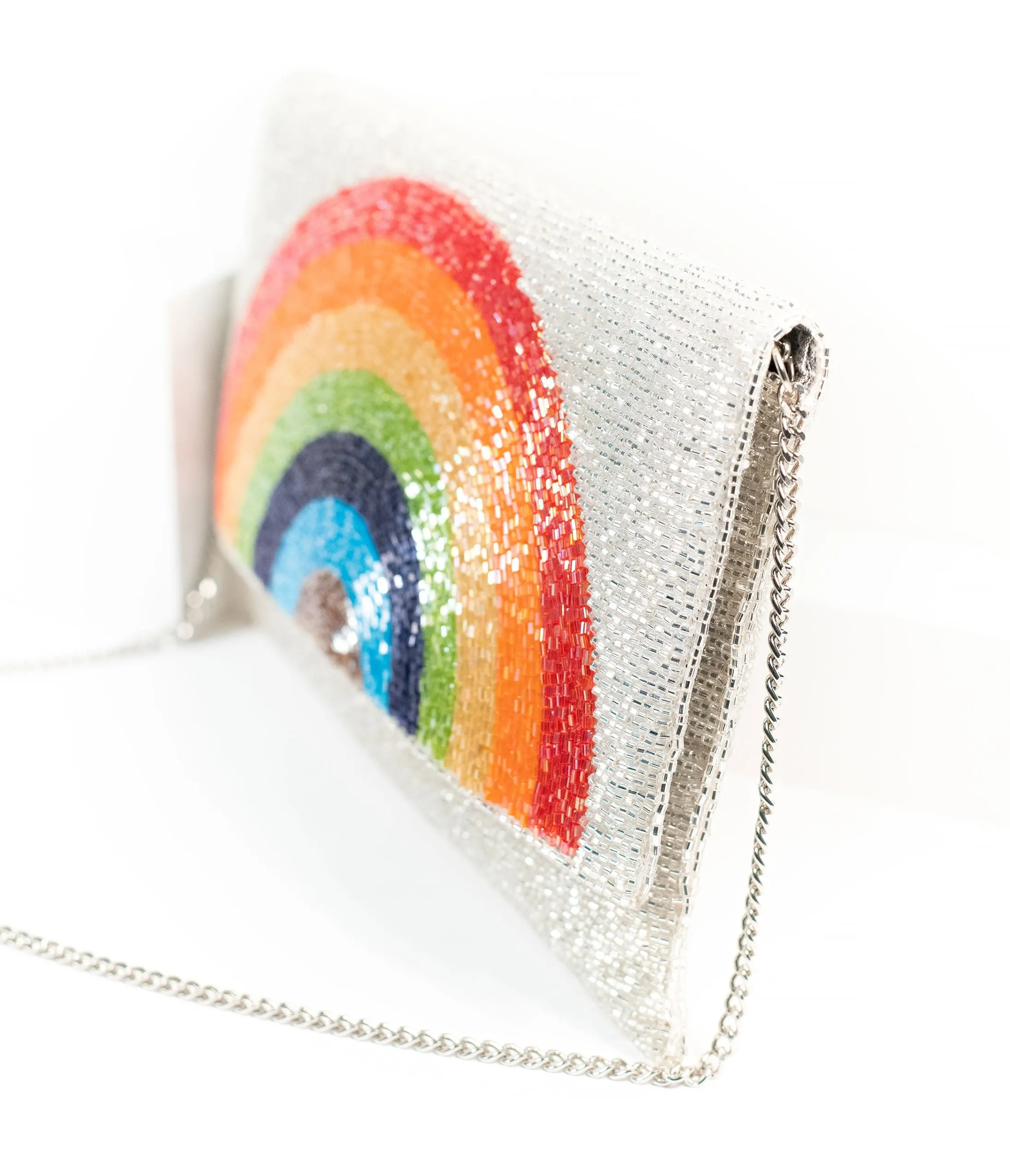 Silver Beaded Rainbow Clutch