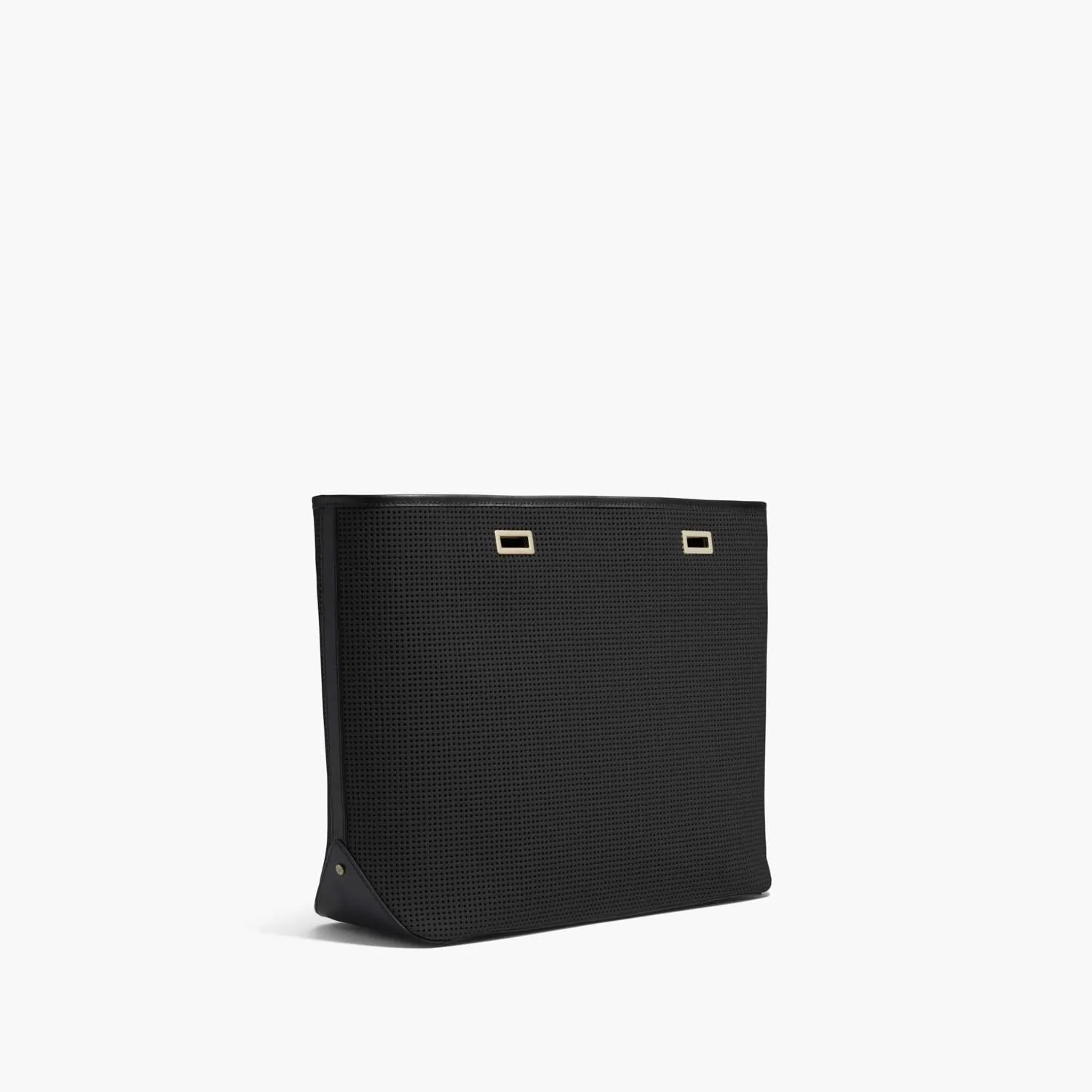 The Seville Shell - Perforated Saffiano Leather - Black / Gold / Black