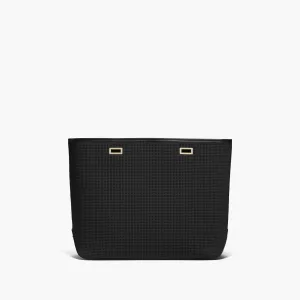 The Seville Shell - Perforated Saffiano Leather - Black / Gold / Black