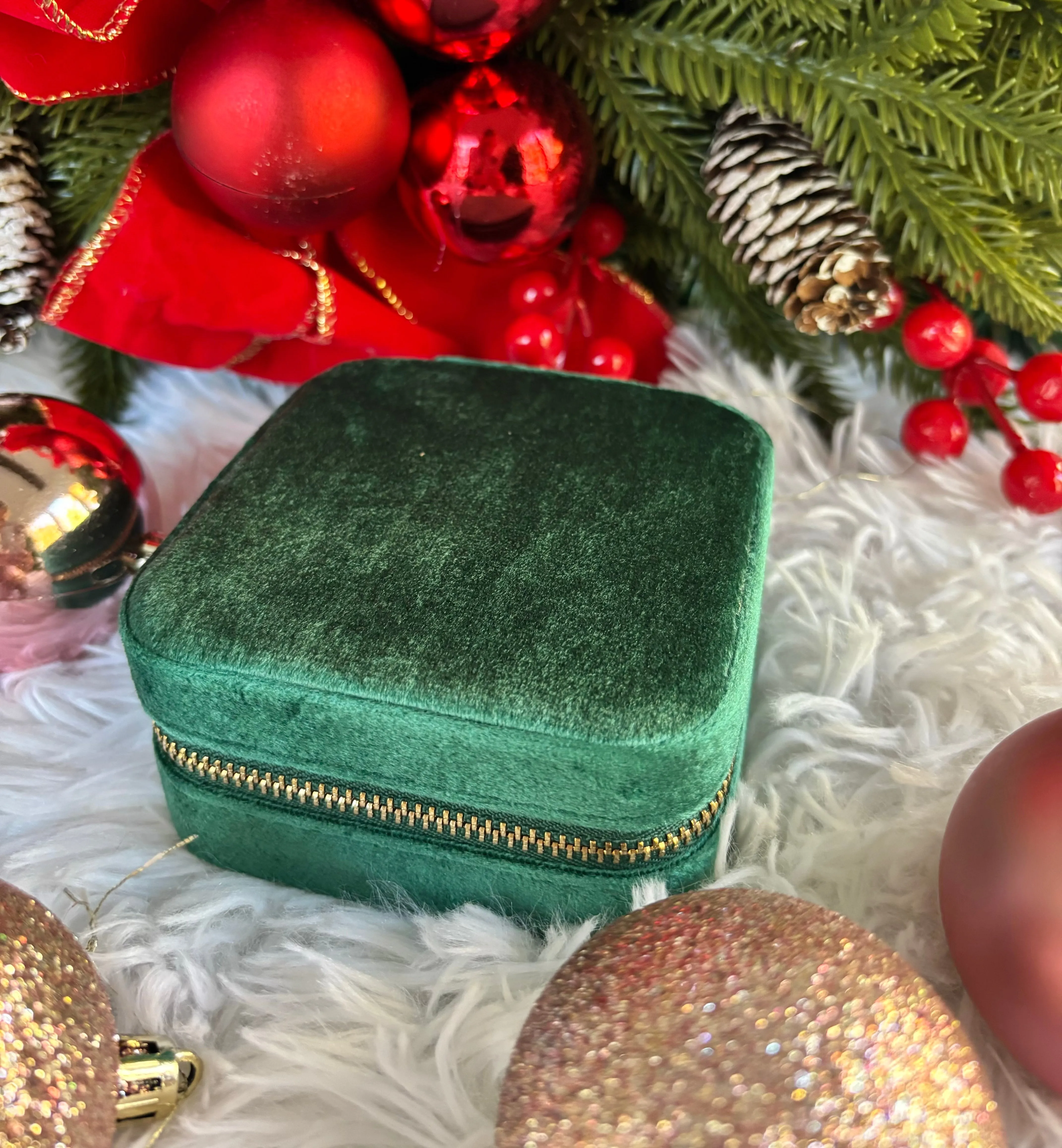 Travel Jewelry Box-Green Velvet & Pink Velvet