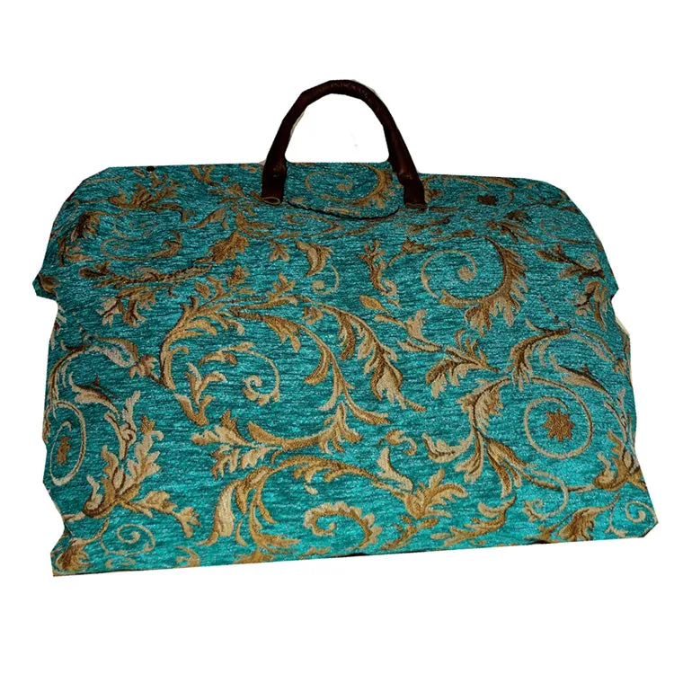 TURQUOISE SWIRL CHENILLE TAPESTRY CARPET BAG