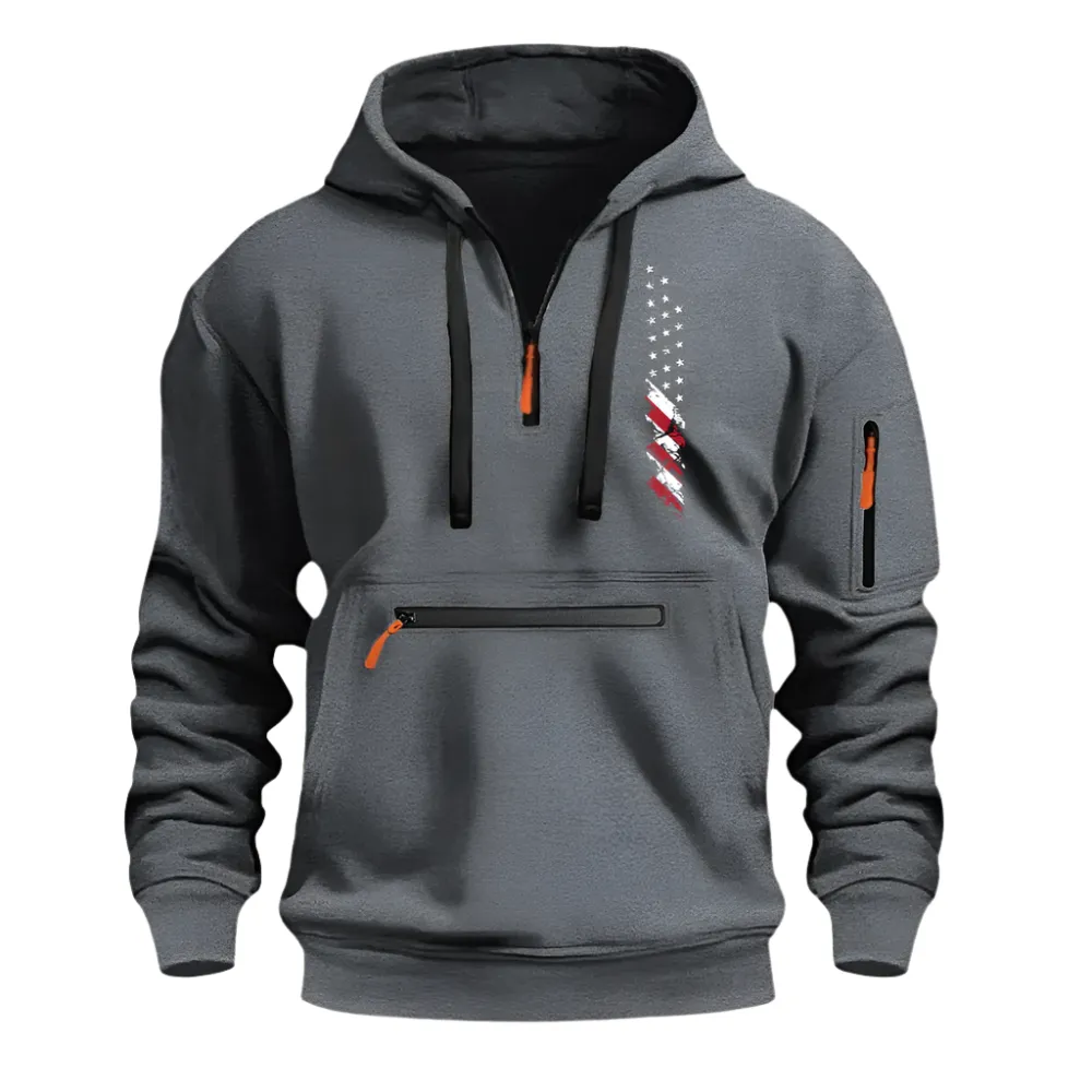 USA FLAG CASUAL SPORTS MULTI ZIPPER ARM POCKET MEN'S SWEATSHIRT HOODIE