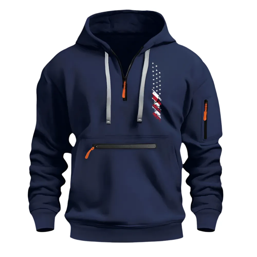 USA FLAG CASUAL SPORTS MULTI ZIPPER ARM POCKET MEN'S SWEATSHIRT HOODIE