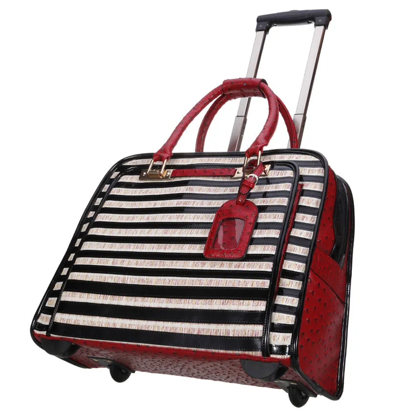 Vera May - Tokyo Wheeled Business Fashion Tote - Black-Beige with Red Trim