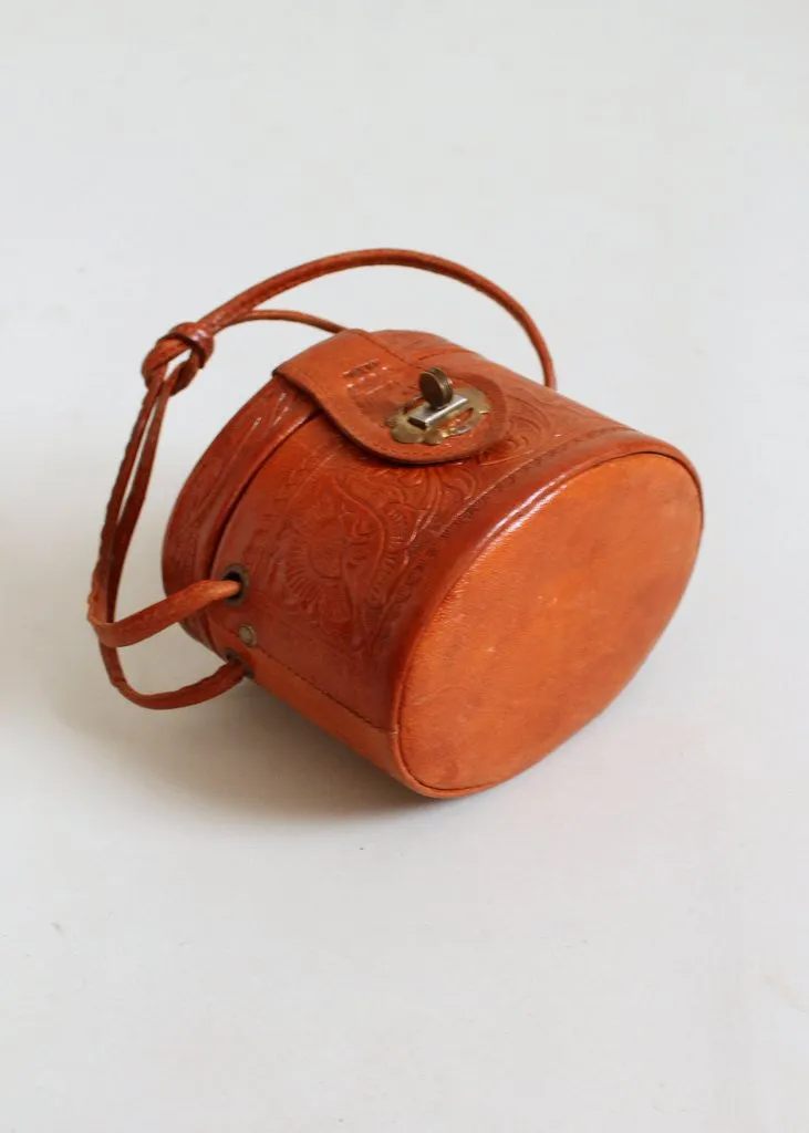 Vintage 1950s Tooled Leather Mini Box Purse