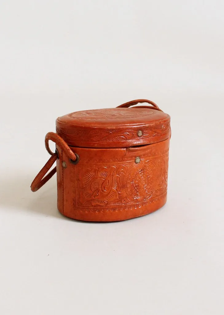 Vintage 1950s Tooled Leather Mini Box Purse