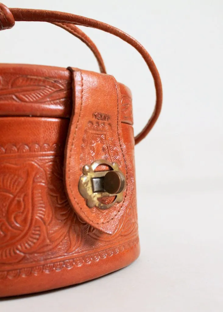 Vintage 1950s Tooled Leather Mini Box Purse