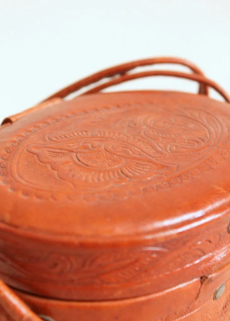 Vintage 1950s Tooled Leather Mini Box Purse