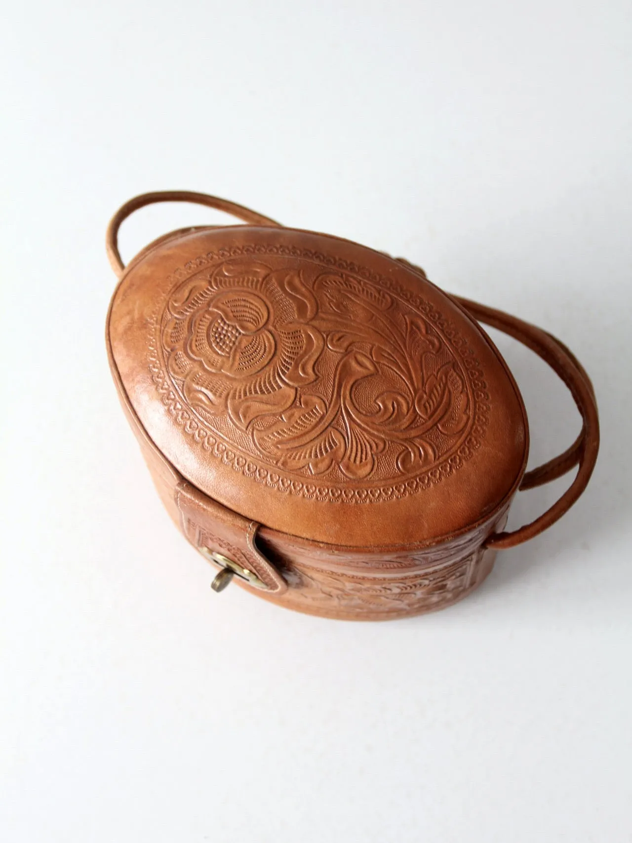 vintage 50s tooled leather handbag