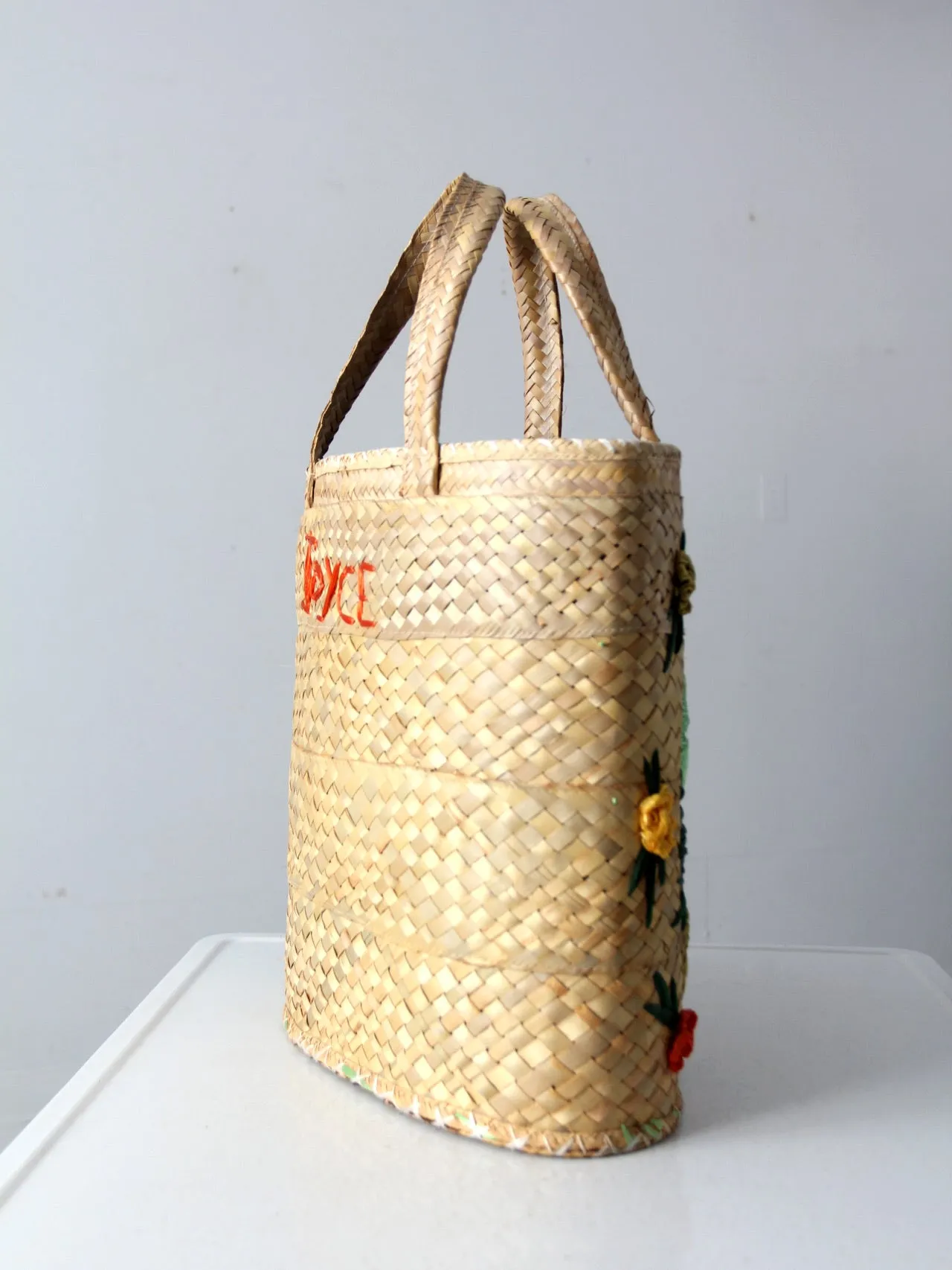 vintage Bahamas raffia & straw woven tote bag