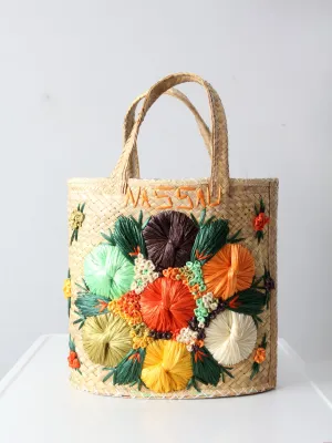 vintage Bahamas raffia & straw woven tote bag