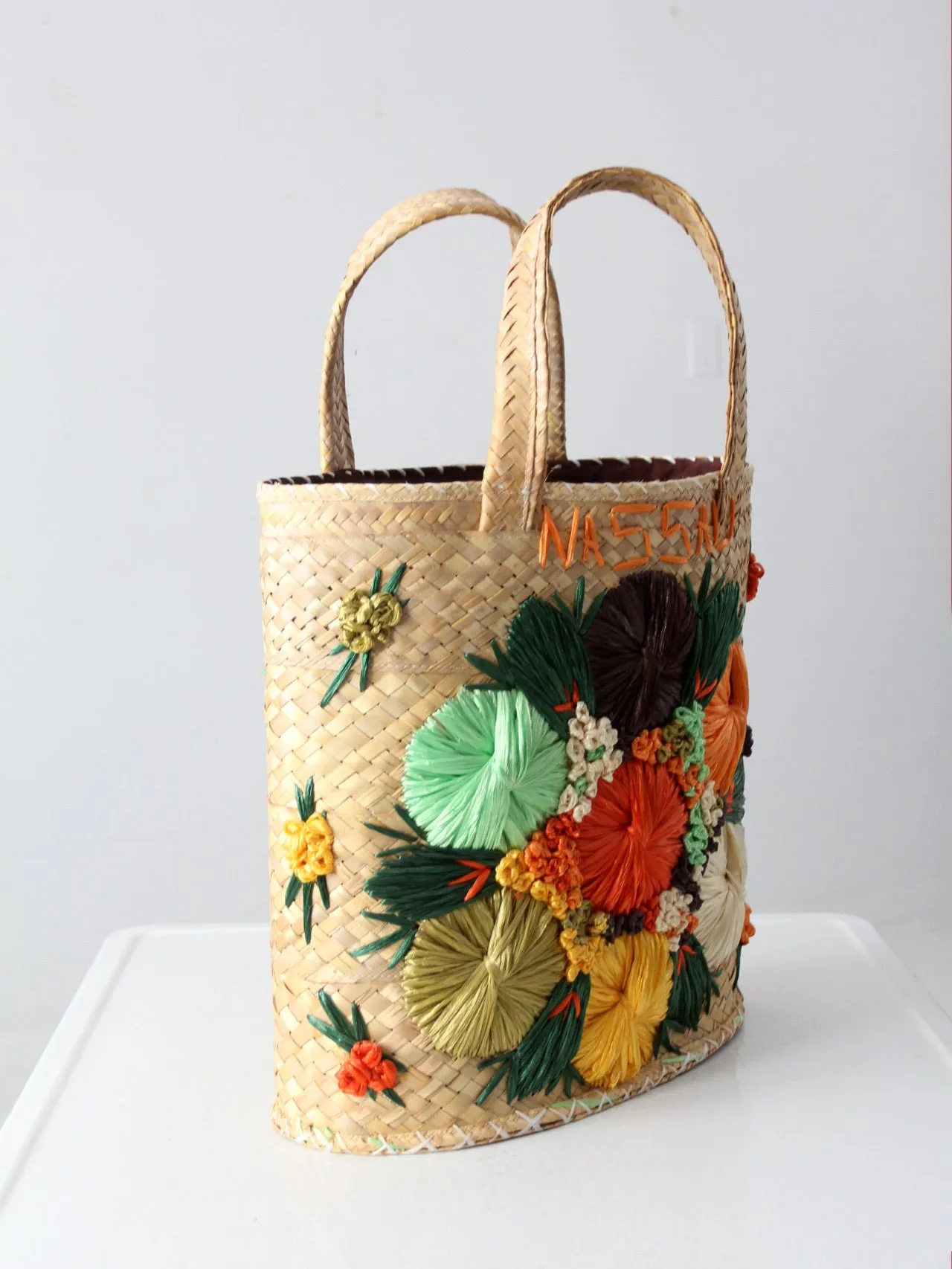 vintage Bahamas raffia & straw woven tote bag