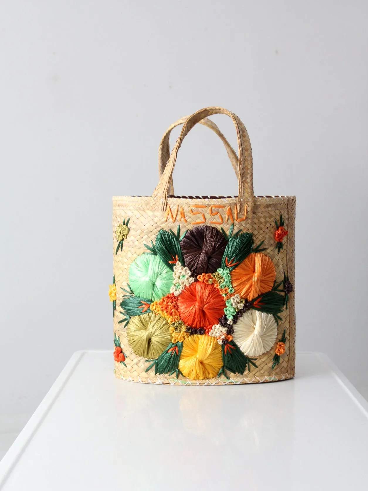 vintage Bahamas raffia & straw woven tote bag