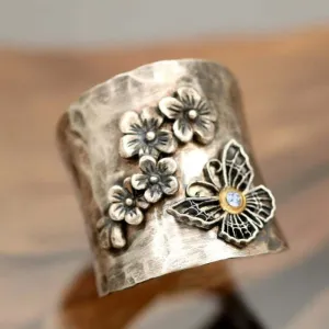 Women's Vintage Style Brass Butterfly Diamond Ring